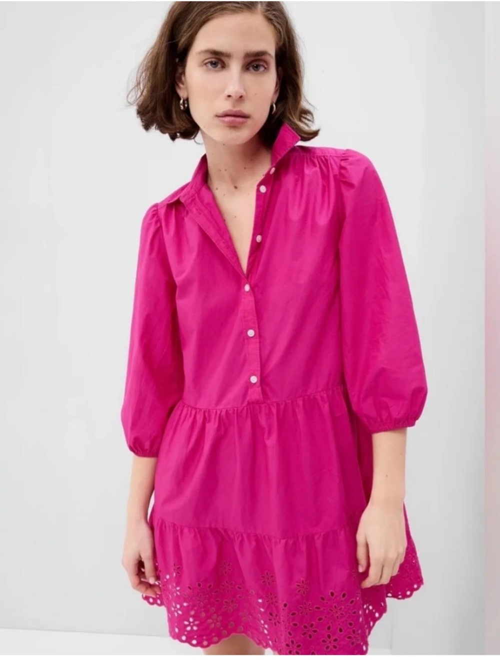 Women’s Hot Pink Tiered Button-Front Mini Dress